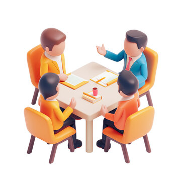 recommend clip art: 3D Cartoon Business People Team Meeting Collaboration Illustration on Transparent Background PNG Clip Art Image Graphic Design Element for Professional Teamwork and Communication Concepts