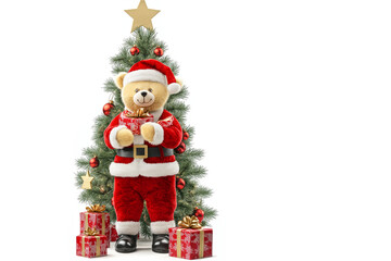 Teddybär Weihnachtsmann mit Weihnachtsbaum und Geschenke Grußkarte Design