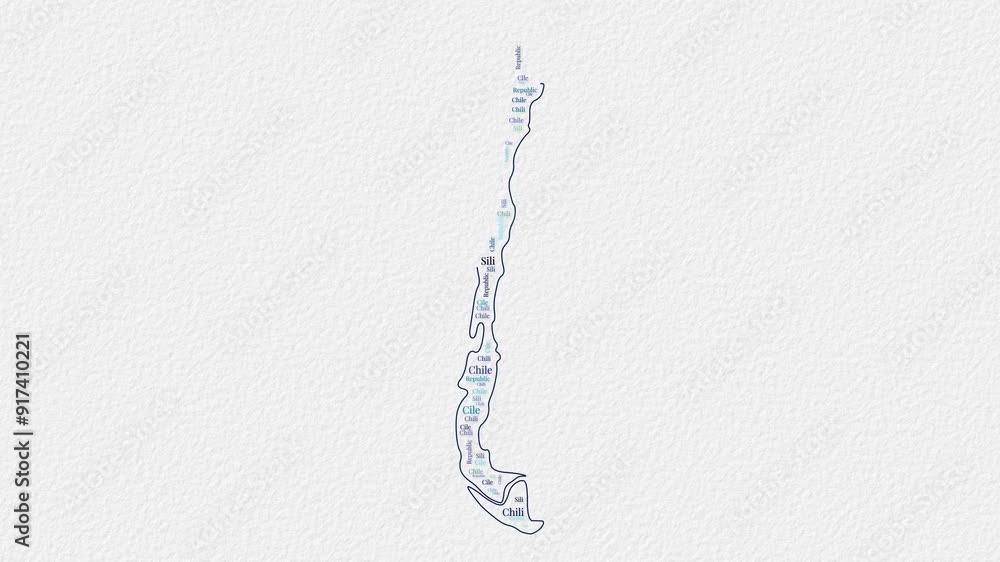 Poster chile logo animation. chile boundary word cloud animation. video of country names in multiple langua