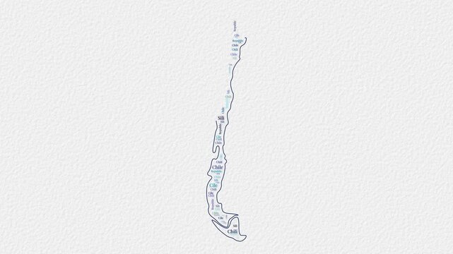 Chile logo animation. Chile boundary word cloud animation. Video of country names in multiple languages popping out on paper style background. Country opening, intro, presentation video.