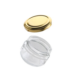 Jar and lid in air on white background