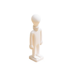 3D Render White Humanoid Figure With Light Bulb Head Standing On Square Base Isolated On Transparent Background With Clipping Path Idea Innovation Concept