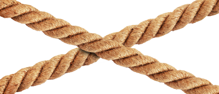 Two rope in a cross isolated on a transparent or white background. Close-up. PNG.