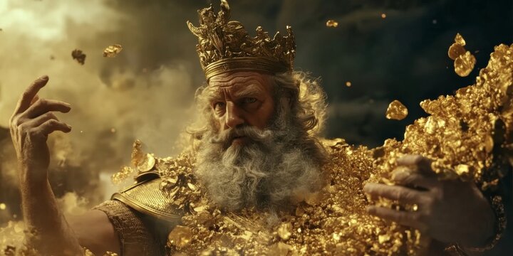 The Golden Touch of King Midas: A Mythical Tale of Greed, Transformation, and Redemption Reflecting the Consequences of Wealth and the Quest for Salvation,Abstract Art