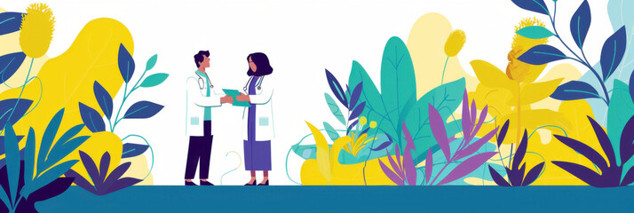 Hospice and Palliative Care Month. Flat illustration. Day of Persons with Disability, ageing society care service, support for incurable patients, care for the elderly