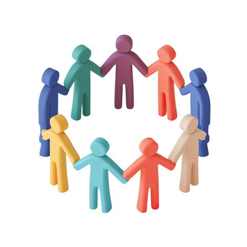 3D Rendering Diverse People Holding Hands in Circle Teamwork Unity Collaboration Concept Illustration on Transparent Background PNG Image