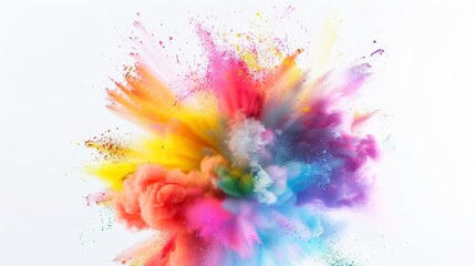 An explosion of vivid colors bursting on a white background, creating a dynamic and energetic visual spectacle.