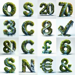 Naklejka premium Grass and moss and water Lettering Typeface. AI generated illustration
