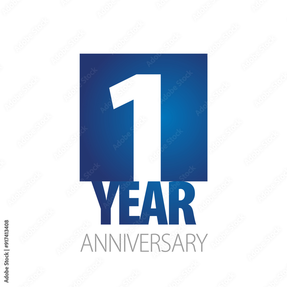 Wall mural 1 year anniversary blue white logo icon banner