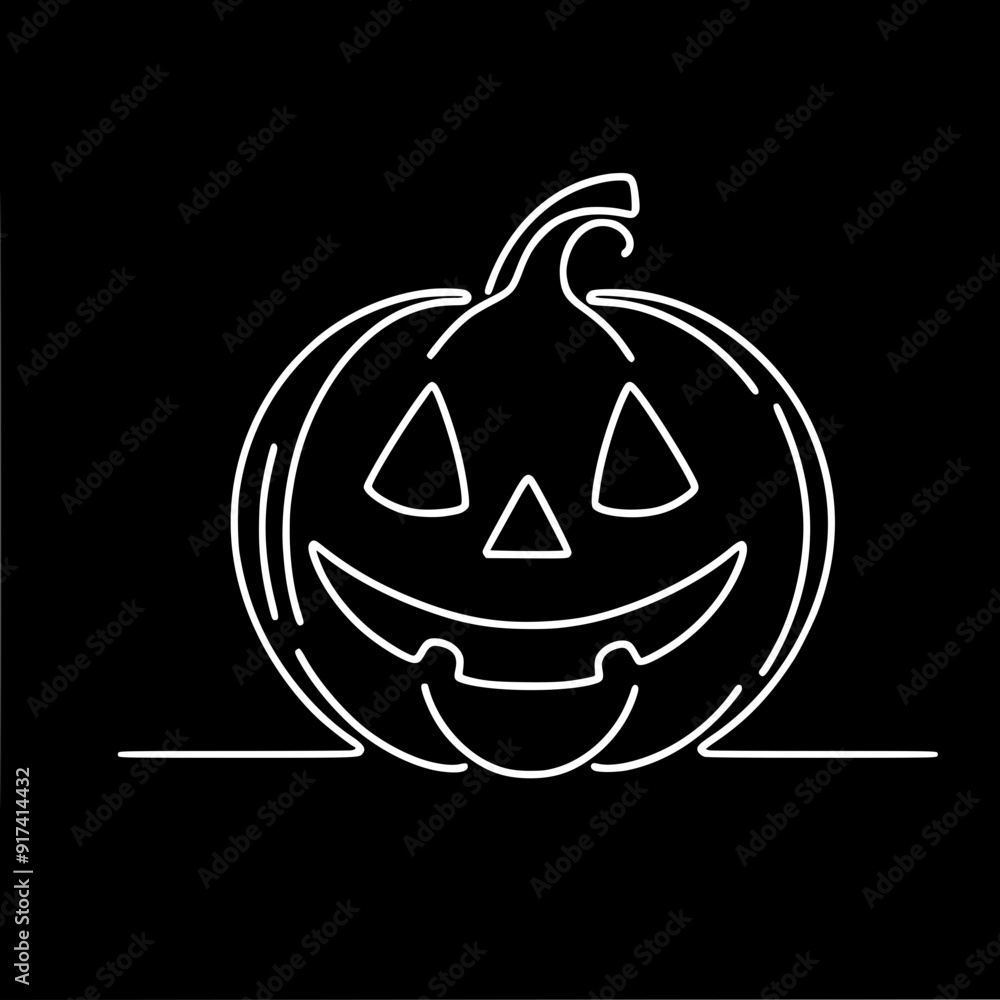 Aufkleber simply a vector outline image of a smiling jack-o-lantern in a pumpkin on a black background with wh
