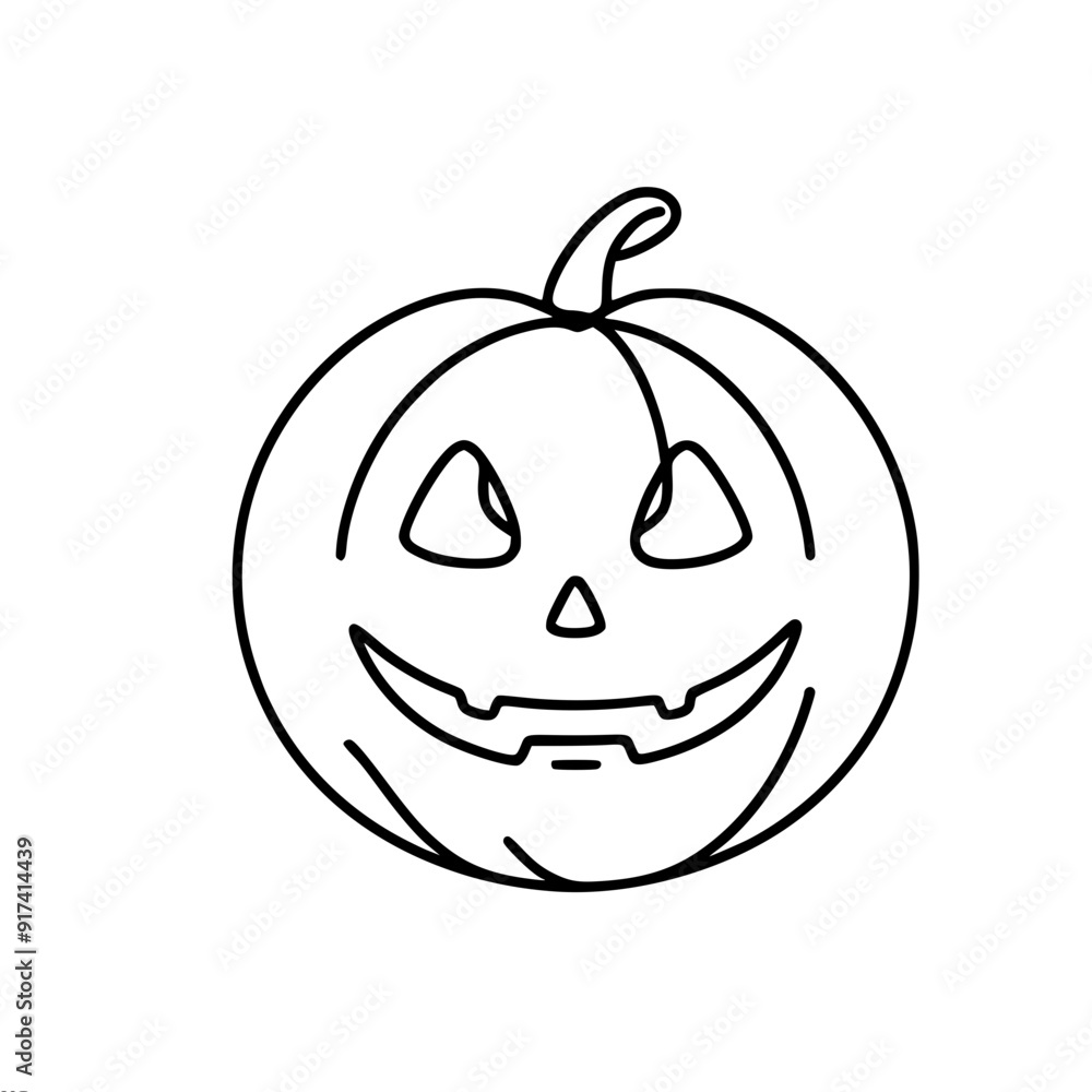 Poster simply a vector single line image of a smiling jack-o-lantern on a white background, symbolizing vis