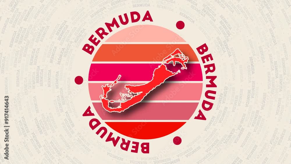 Poster bermuda logo intro. badge with the circular name and map of island. authentic bermuda round logo ani