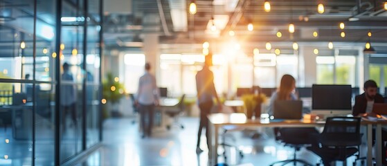 Business office with blurred people casual wear, with blurred bokeh background