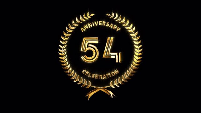 54th Anniversary Celebration. Happy 54 Years Anniversary Animation in Gold Color on the Transparent Background, Alpha Channel. Great for greetings, celebrations, events, and gifts.