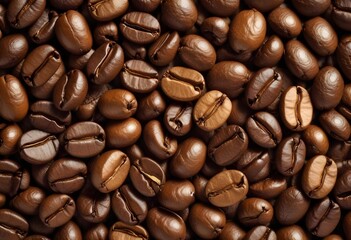 Fototapeta premium Close-up of roasted coffee beans, with their rich brown color and textured surfaces filling the frame