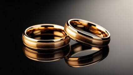 2 gold wedding rings with black background