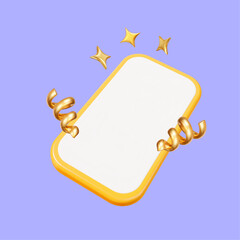 3d phone with gold confetti and stars on lilac isolated background. Winner concept. Stock vector illustration.