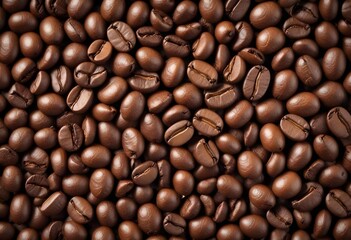 Obraz premium Close-up of roasted coffee beans, with their rich brown color and textured surfaces filling the frame