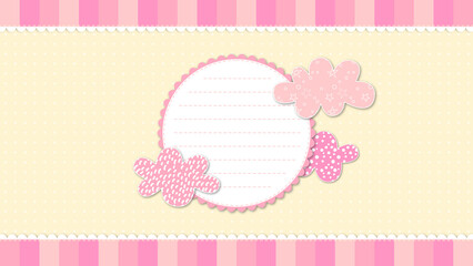 baby shower invitation template, pink new born girl, background with clouds and frame, social media design element