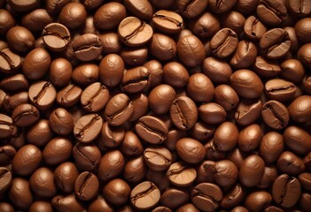 Fototapeta premium Close-up of roasted coffee beans, with their rich brown color and textured surfaces filling the frame