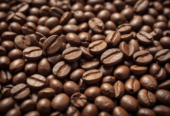 Naklejka premium Close-up of roasted coffee beans, with their rich brown color and textured surfaces filling the frame