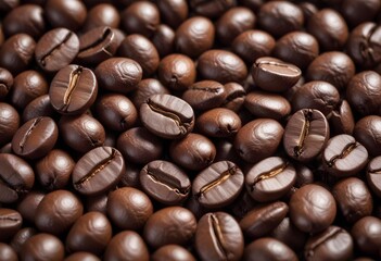 Fototapeta premium Close-up of roasted coffee beans, with their rich brown color and textured surfaces filling the frame