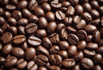 Obraz premium Close-up of roasted coffee beans, with their rich brown color and textured surfaces filling the frame