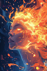 A beautiful woman made of flames and passion