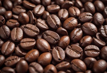 Fototapeta premium Close-up of roasted coffee beans, with their rich brown color and textured surfaces filling the frame