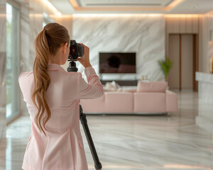 Professional photographer taking photos of a dream house