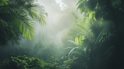 Obraz premium Mist rising from lush greenery in a rainforest setting