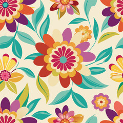 Obraz premium Colorful flower seamless pattern,vector hand drawn botanical element,doodle floral background,minimal botanical art,cute basic nature shapes wallpaper.