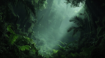 Obraz premium Mist rising from lush greenery in a rainforest setting