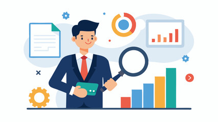 Business intelligence data analysis for business insight, database or statistics, marketing technology or indicator concept, vector illustration