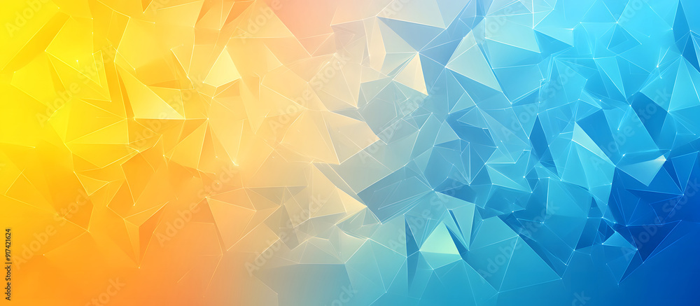 Poster futuristic triangles background, an elegant shift from a sunny lemon yellow to a serene azure accent