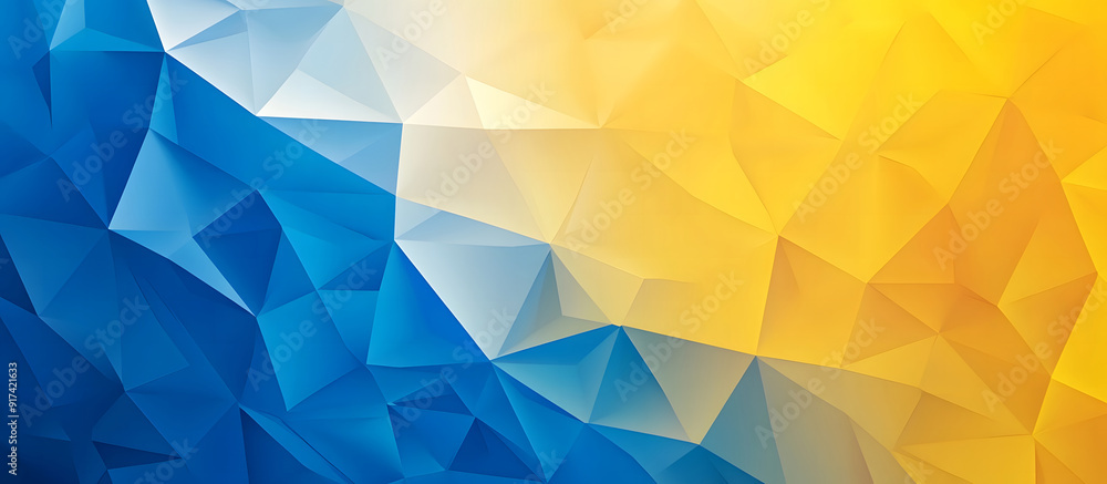 Poster futuristic triangles background, an elegant shift from a sunny lemon yellow to a serene azure accent