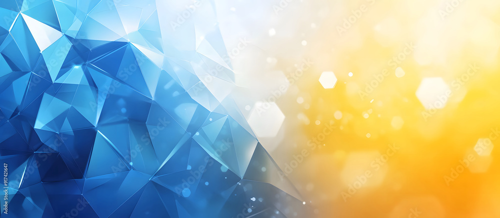 Poster futuristic triangles background, an elegant shift from a sunny lemon yellow to a serene azure accent