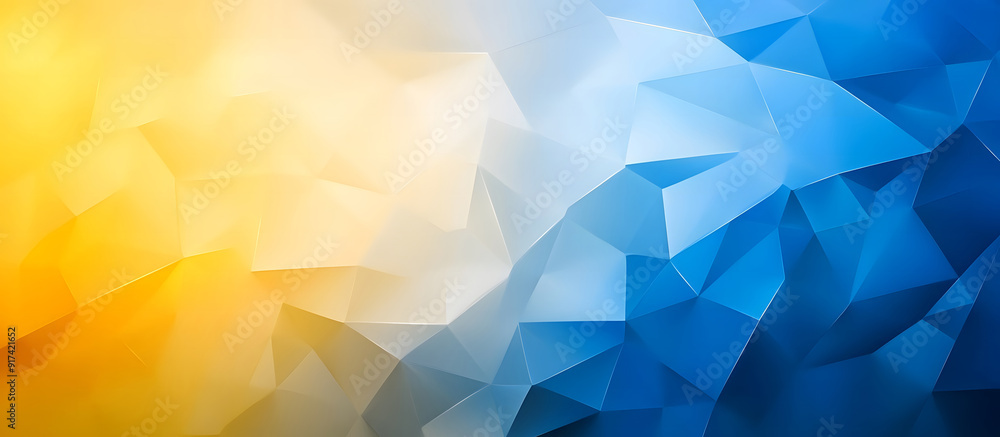Poster futuristic triangles background, an elegant shift from a sunny lemon yellow to a serene azure accent