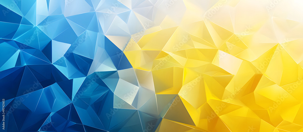 Poster futuristic triangles background, an elegant shift from a sunny lemon yellow to a serene azure accent