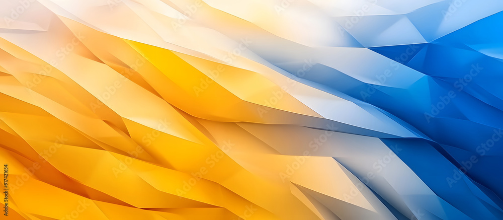Poster futuristic triangles background, an elegant shift from a sunny lemon yellow to a serene azure accent