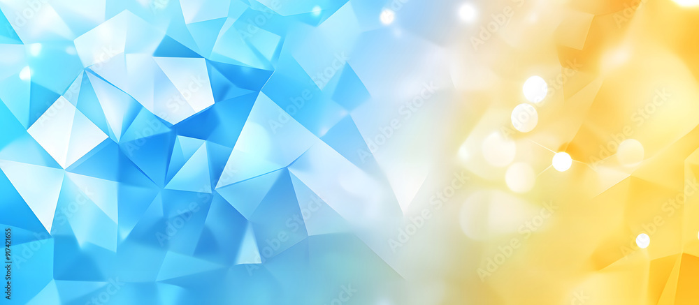 Poster futuristic triangles background, an elegant shift from a sunny lemon yellow to a serene azure accent