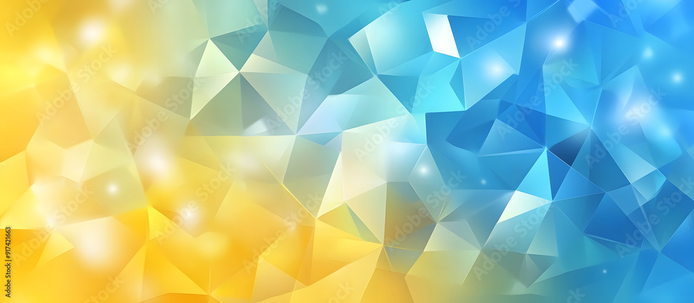 Poster futuristic triangles background, an elegant shift from a sunny lemon yellow to a serene azure accent
