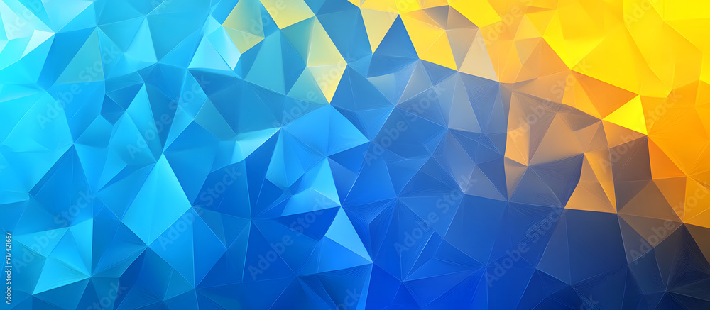 Poster futuristic triangles background, an elegant shift from a sunny lemon yellow to a serene azure accent