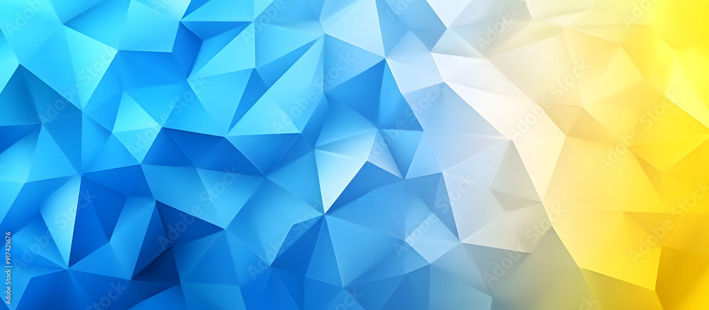 Poster futuristic triangles background, an elegant shift from a sunny lemon yellow to a serene azure accent
