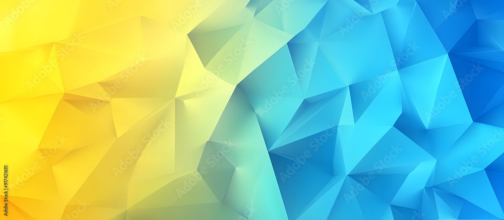 Poster futuristic triangles background, an elegant shift from a sunny lemon yellow to a serene azure accent
