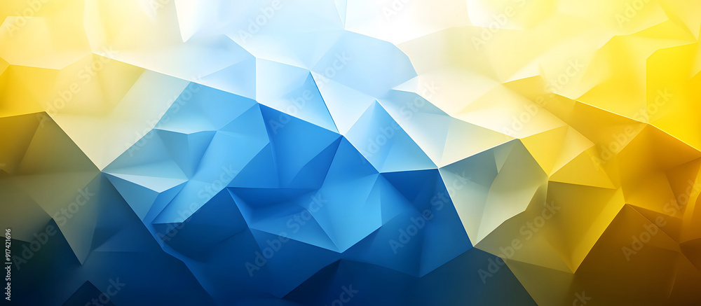 Poster futuristic triangles background, an elegant shift from a sunny lemon yellow to a serene azure accent