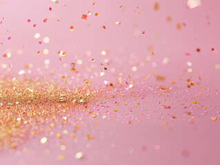 A pink background with gold glitter scattered all over it, generative ai.