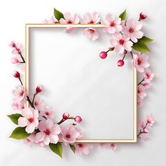 a framed picture of cherry blossoms with a frame , Banner with pink cherry blossom flowers on white background. mothers or woman day. Greeting card template for Wedding, Springtime composition 