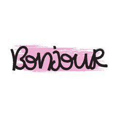 Brush Stroke Bonjour Hand Lettering Vector Design. © starrynight