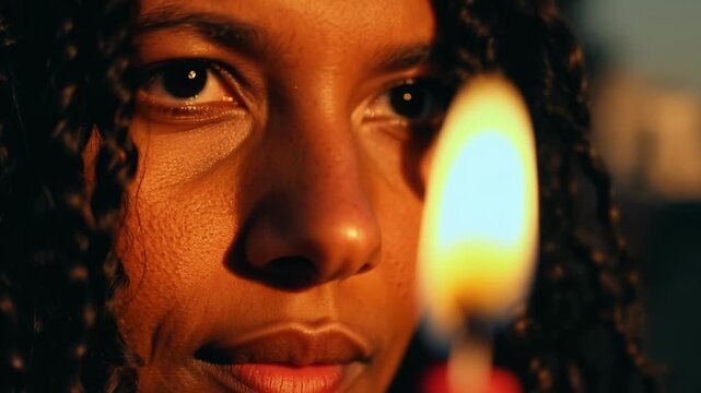 The delicate flame of a candle dances in a protesters hand mirroring the flicker of determination in their eyes.
